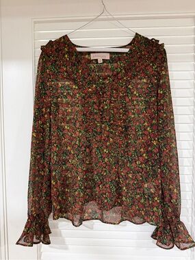 Philosophy Sheer Floral Ruffle Blouse - Red, Green